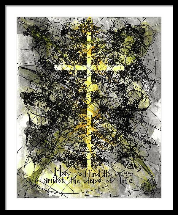 Chaos Order Cross 14 - Luminous Yellow - Framed Print