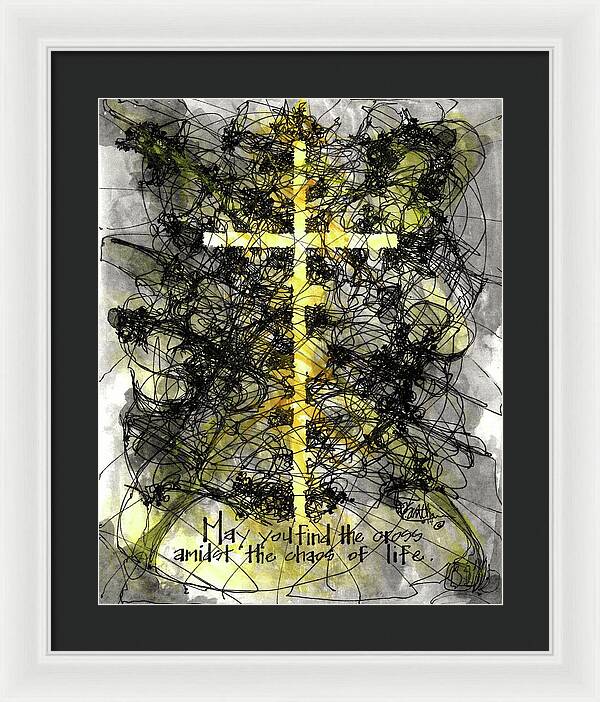 Chaos Order Cross 14 - Luminous Yellow - Framed Print