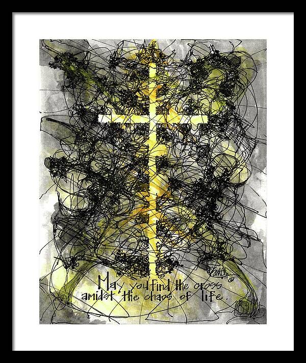 Chaos Order Cross 14 - Luminous Yellow - Framed Print