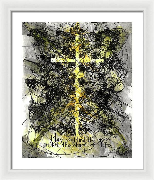 Chaos Order Cross 14 - Luminous Yellow - Framed Print