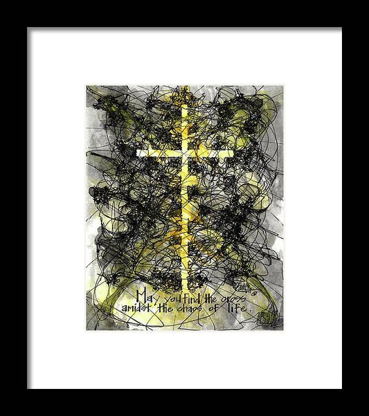 Chaos Order Cross 14 - Luminous Yellow - Framed Print