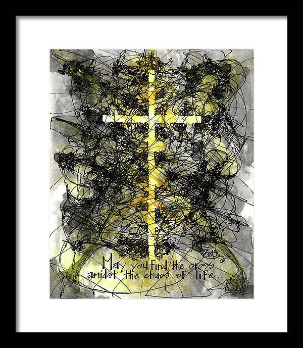 Chaos Order Cross 14 - Luminous Yellow - Framed Print