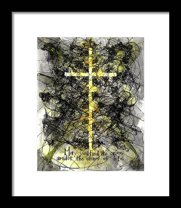 Chaos Order Cross 14 - Luminous Yellow - Framed Print
