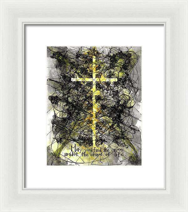 Chaos Order Cross 14 - Luminous Yellow - Framed Print