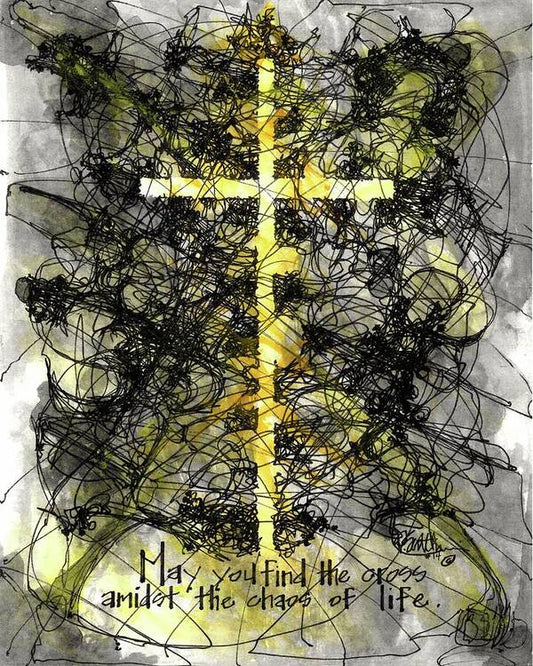 Chaos Order Cross 14 - Luminous Yellow - Art Print