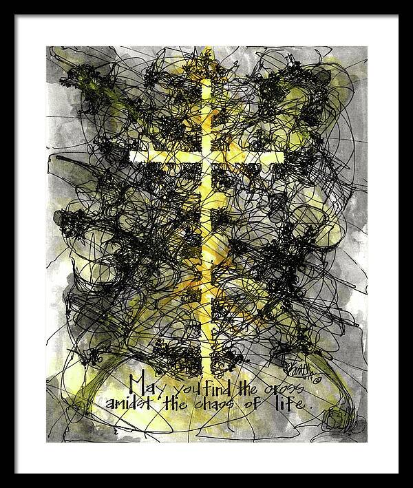 Chaos Order Cross 14 - Luminous Yellow - Framed Print