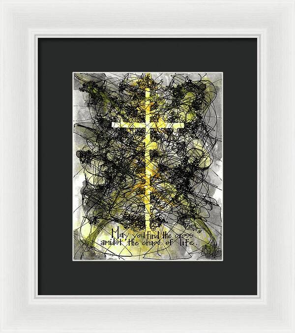 Chaos Order Cross 14 - Luminous Yellow - Framed Print