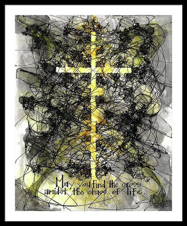 Chaos Order Cross 14 - Luminous Yellow - Framed Print
