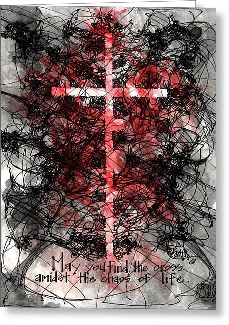 Chaos Order Cross 14 - Sorrowful Red - Greeting Card