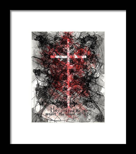 Chaos Order Cross 14 - Sorrowful Red - Framed Print