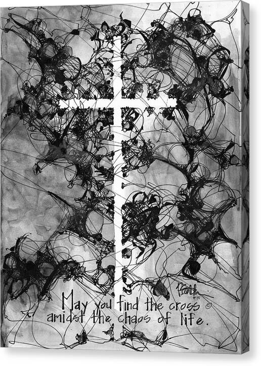 Chaos Order Cross 15 - Black and White - Canvas Print