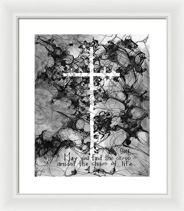 Chaos Order Cross 15 - Black and White - Framed Print