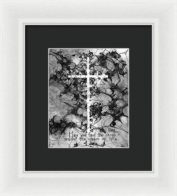 Chaos Order Cross 15 - Black and White - Framed Print