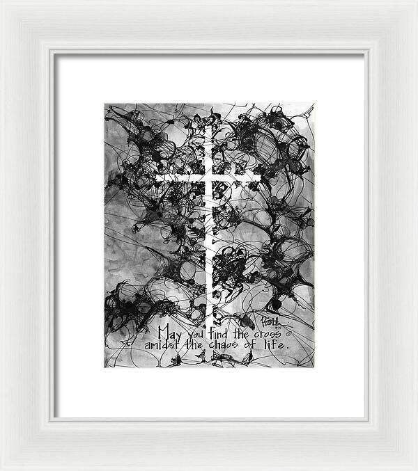 Chaos Order Cross 15 - Black and White - Framed Print