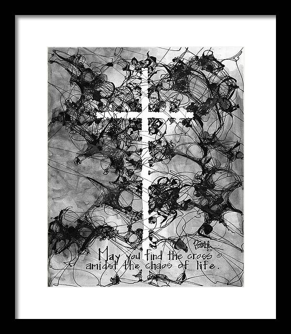 Chaos Order Cross 15 - Black and White - Framed Print