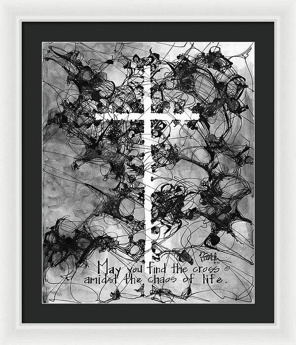 Chaos Order Cross 15 - Black and White - Framed Print