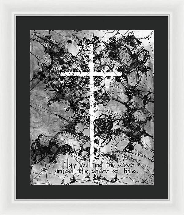 Chaos Order Cross 15 - Black and White - Framed Print