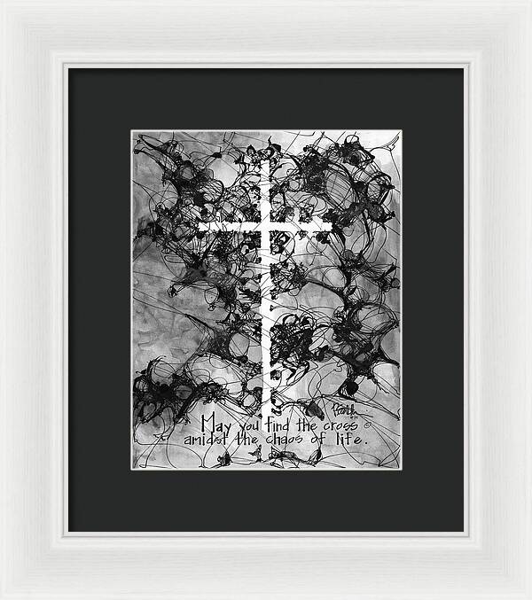 Chaos Order Cross 15 - Black and White - Framed Print
