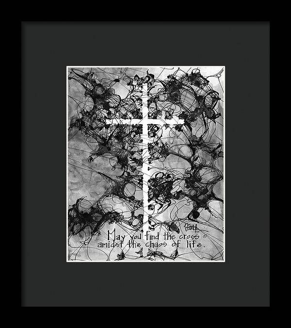 Chaos Order Cross 15 - Black and White - Framed Print