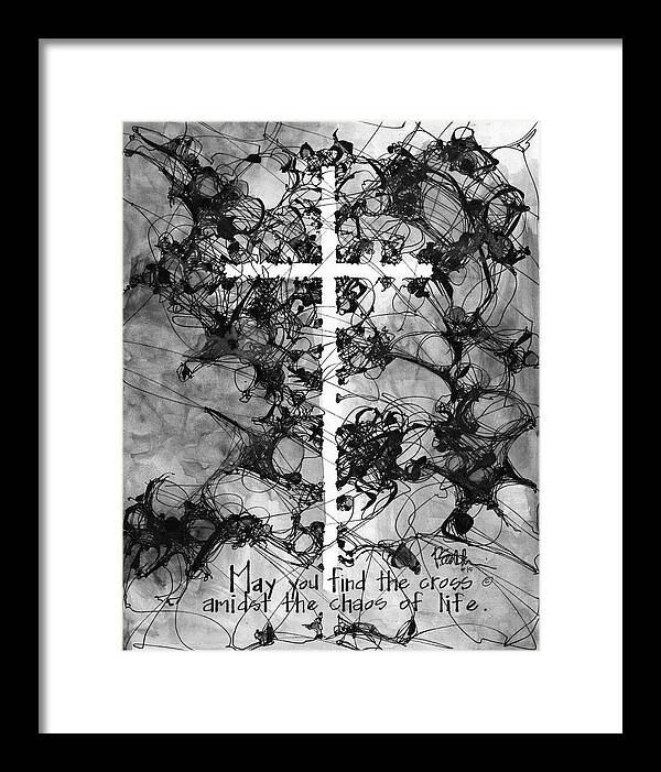 Chaos Order Cross 15 - Black and White - Framed Print