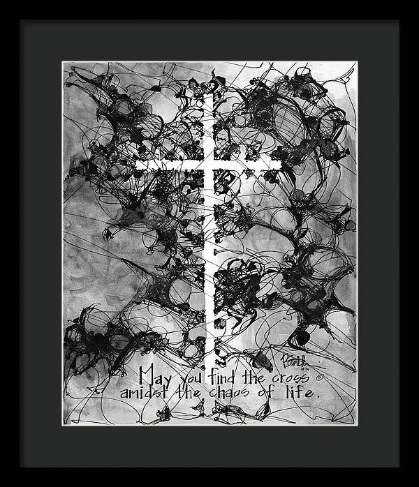 Chaos Order Cross 15 - Black and White - Framed Print