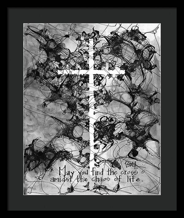 Chaos Order Cross 15 - Black and White - Framed Print