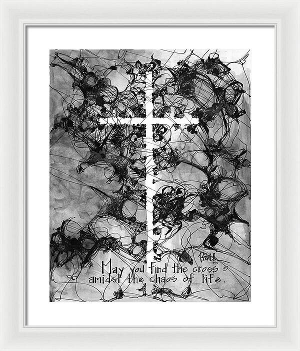Chaos Order Cross 15 - Black and White - Framed Print