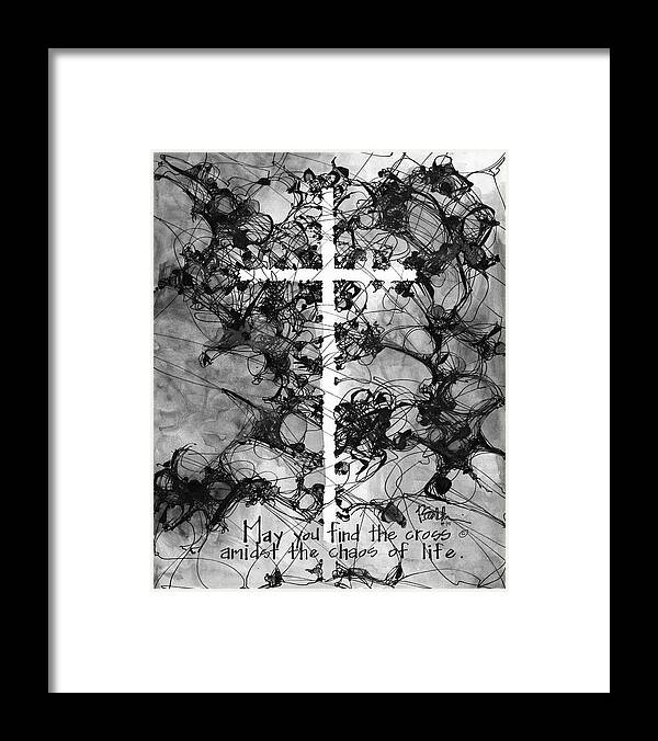 Chaos Order Cross 15 - Black and White - Framed Print