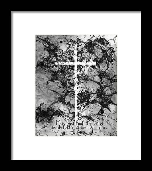 Chaos Order Cross 15 - Black and White - Framed Print
