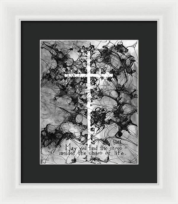 Chaos Order Cross 15 - Black and White - Framed Print