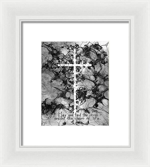 Chaos Order Cross 15 - Black and White - Framed Print