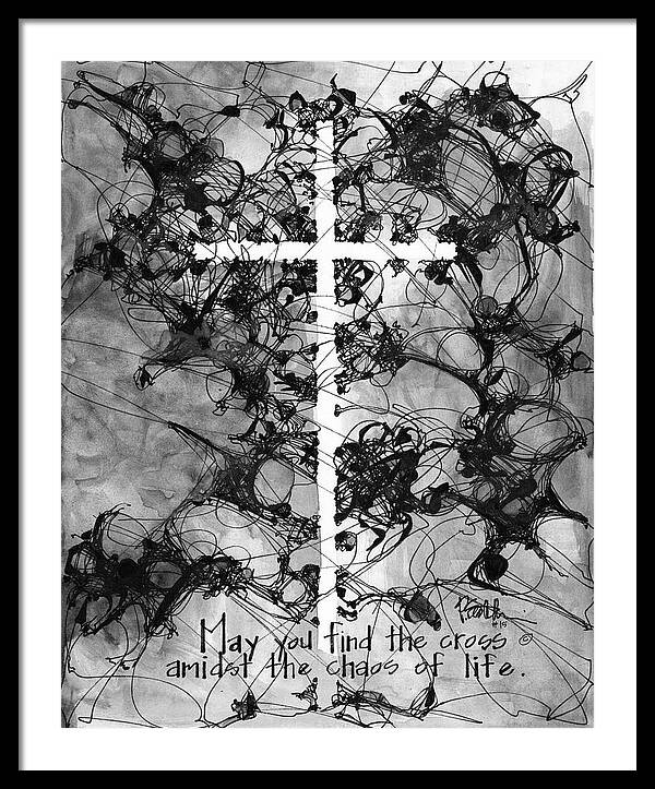 Chaos Order Cross 15 - Black and White - Framed Print