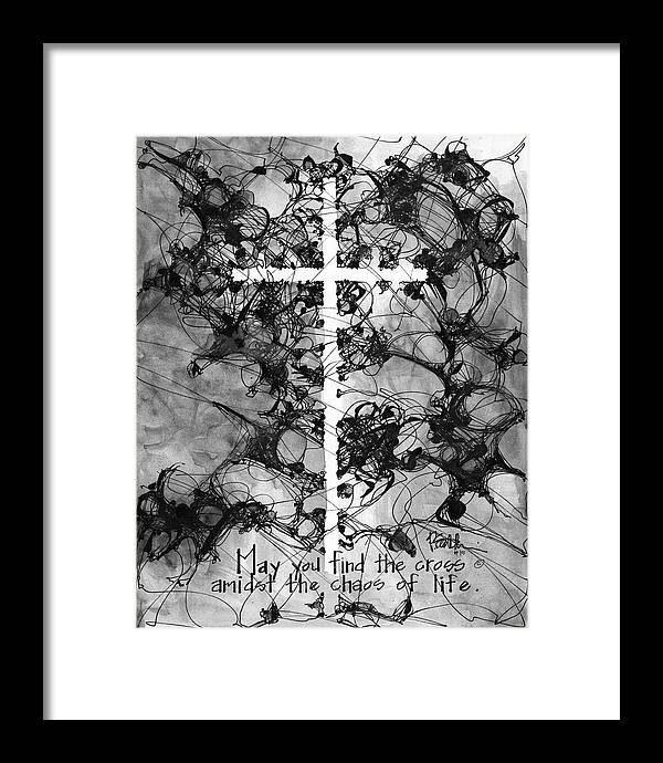 Chaos Order Cross 15 - Black and White - Framed Print