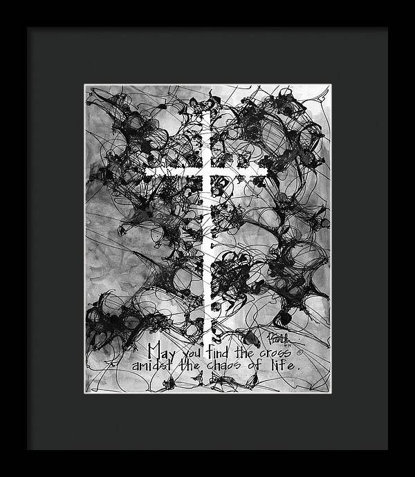 Chaos Order Cross 15 - Black and White - Framed Print