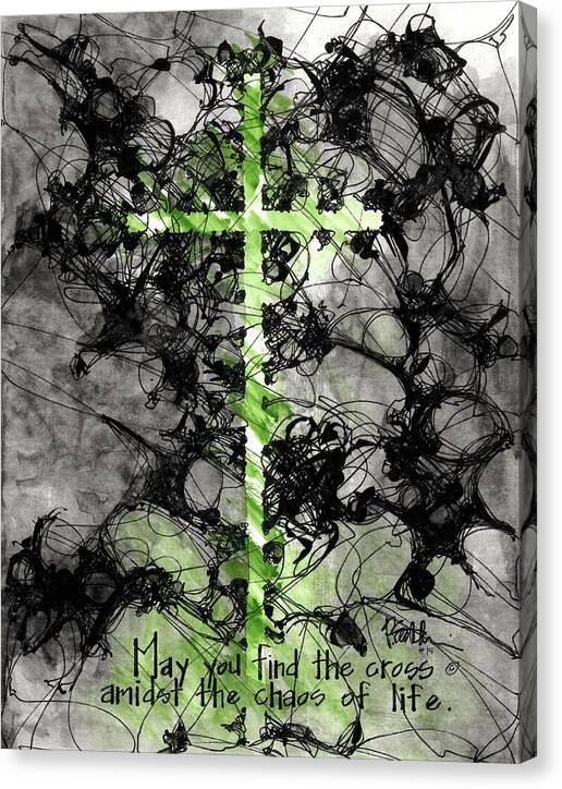Chaos Order Cross 15 - Joyful Green - Canvas Print