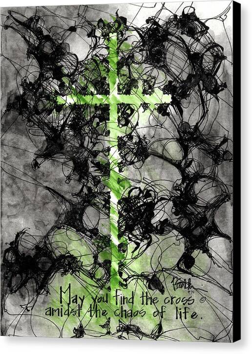 Chaos Order Cross 15 - Joyful Green - Canvas Print
