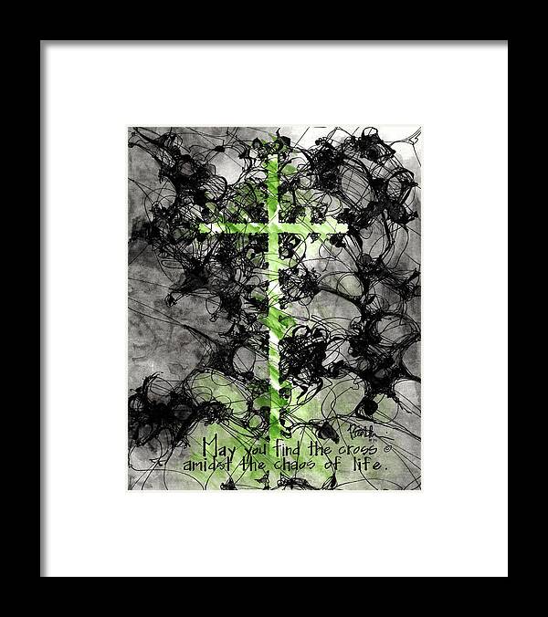 Chaos Order Cross 15 - Joyful Green - Framed Print