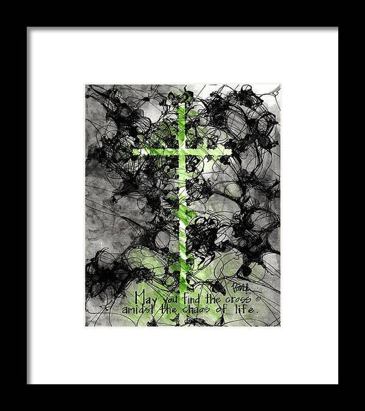 Chaos Order Cross 15 - Joyful Green - Framed Print