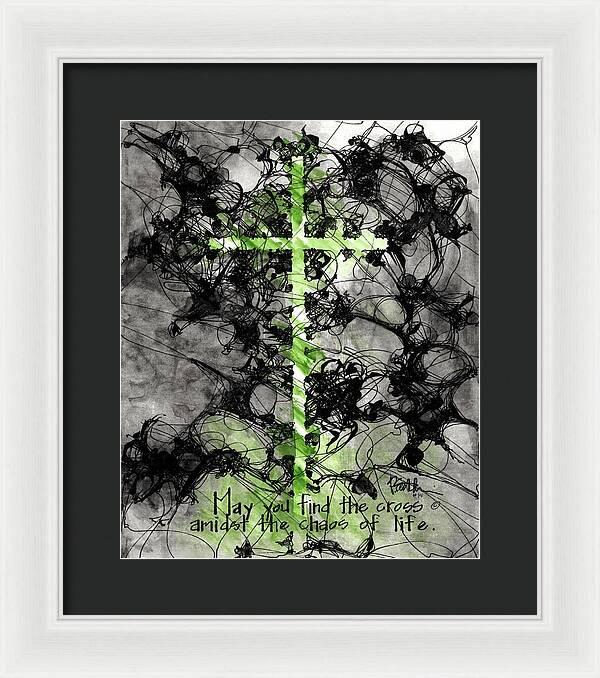 Chaos Order Cross 15 - Joyful Green - Framed Print