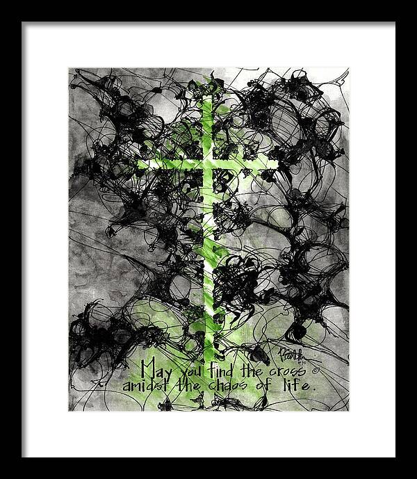 Chaos Order Cross 15 - Joyful Green - Framed Print