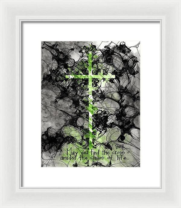 Chaos Order Cross 15 - Joyful Green - Framed Print