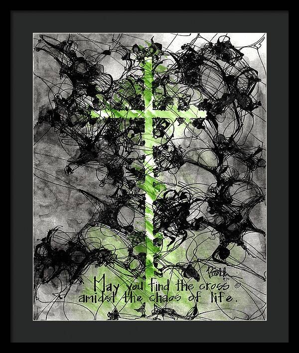 Chaos Order Cross 15 - Joyful Green - Framed Print