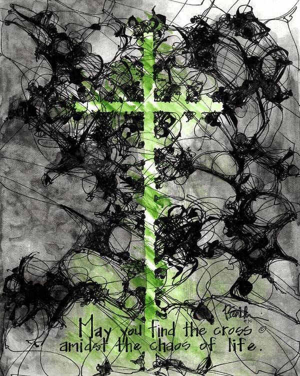 Chaos Order Cross 15 - Joyful Green - Art Print