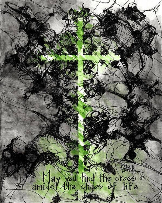 Chaos Order Cross 15 - Joyful Green - Art Print