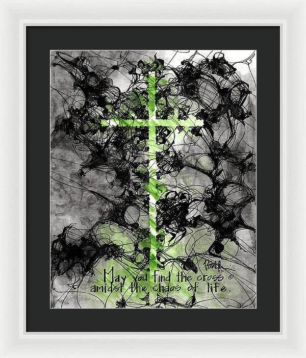 Chaos Order Cross 15 - Joyful Green - Framed Print