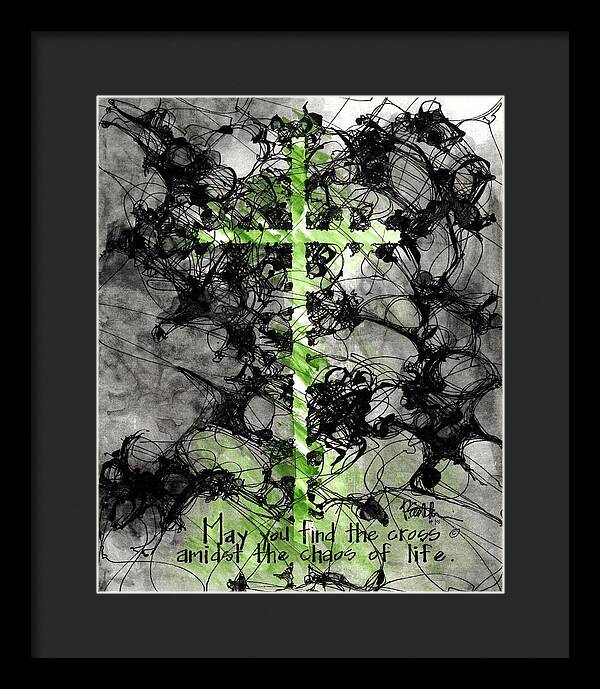 Chaos Order Cross 15 - Joyful Green - Framed Print