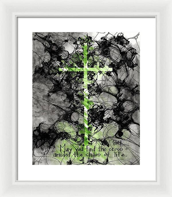 Chaos Order Cross 15 - Joyful Green - Framed Print