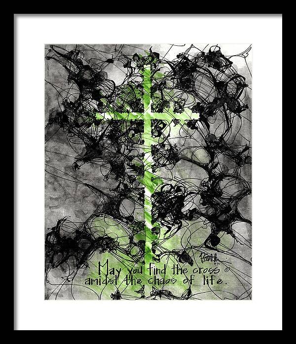 Chaos Order Cross 15 - Joyful Green - Framed Print