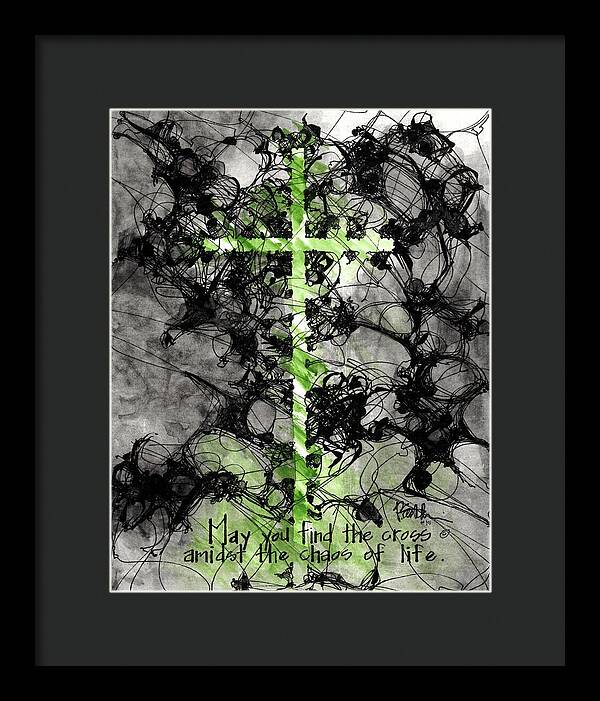 Chaos Order Cross 15 - Joyful Green - Framed Print