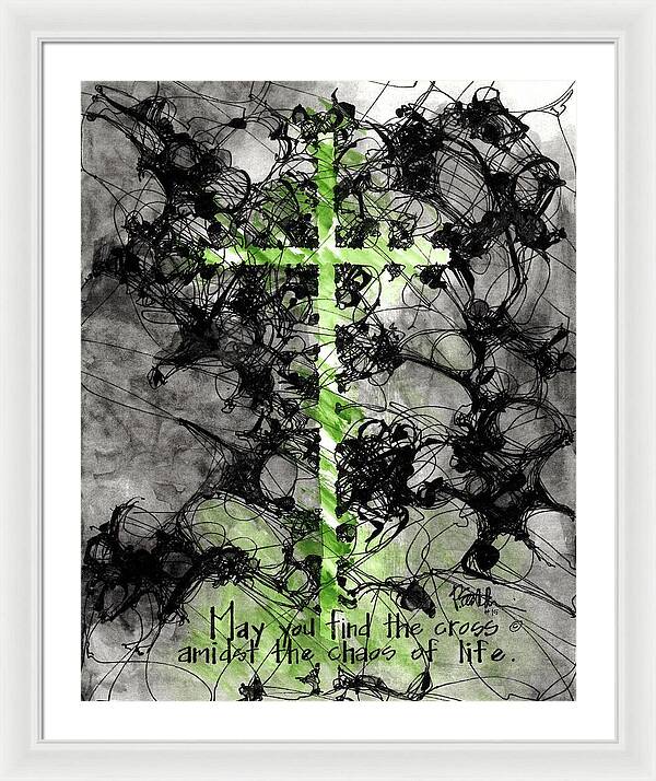 Chaos Order Cross 15 - Joyful Green - Framed Print